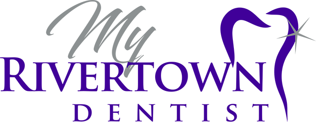 A logo for my rivertown dentist with a purple heart