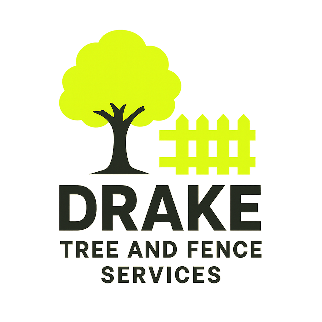 Logo: Yellow tree and fence next to "DRAKE TREE AND FENCE SERVICES" text.