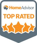 A home advisor top rated badge with four stars.