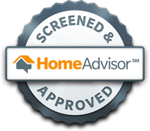 A screened and approved home advisor logo on a white background