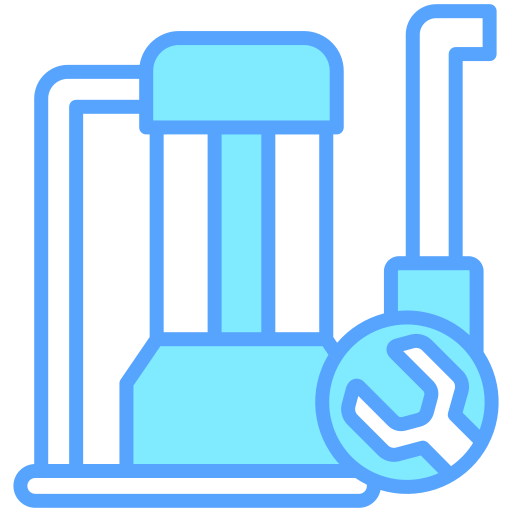 A blue icon of a pump with a wrench next to it.