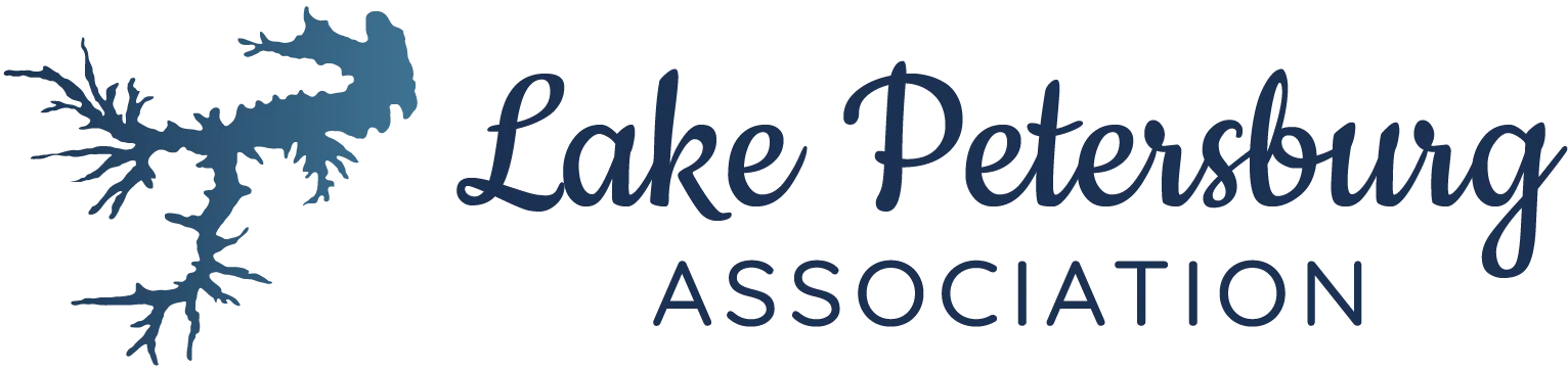 Logo for Lake Petersburg Association with a blue lake graphic and text.