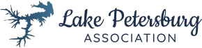 Logo for Lake Petersburg Association with a blue lake graphic and text.
