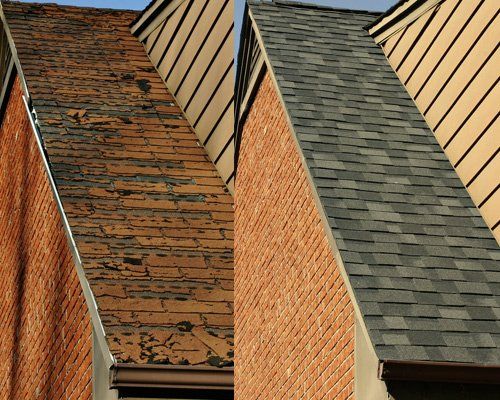 Shingles roof shows the before and after — Raymore, MO — Meissen & Sons Roofing