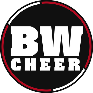 Black and red circular logo with white