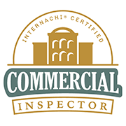 A logo for a commercial inspector with a building on it.