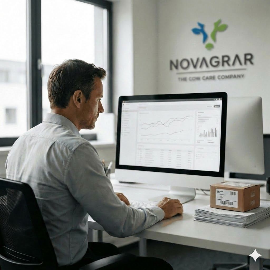 Auftragsabwicklung – Sachbearbeitung - Novagrar Sachbearbeitung in der Auftragsabwicklung arbeitet am Computer