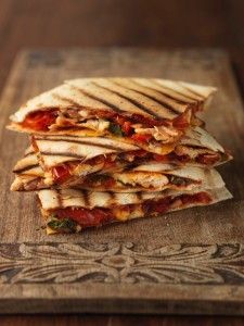 CHICKEN QUESADILLAS WITH CARAMELISED ONIONS AND PEPPERS