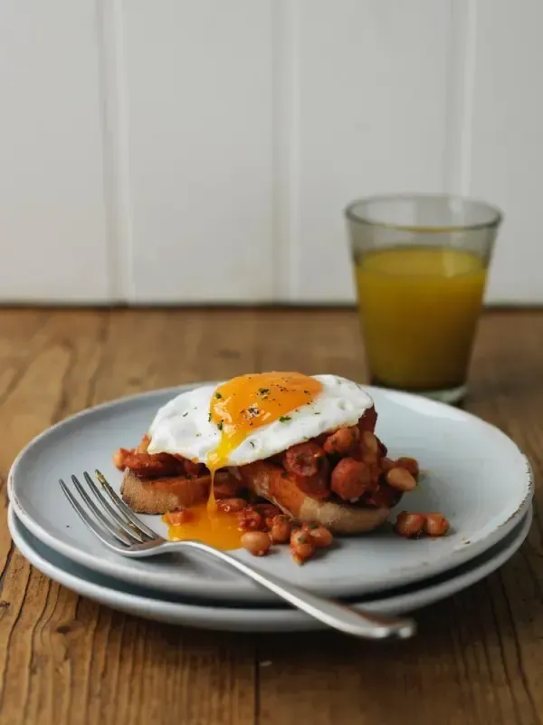 Spicy Beans and Pepperami on Toast With Fried Egg