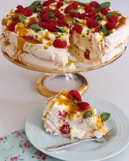 Passionfruit, Mango and Raspberry Pavlova