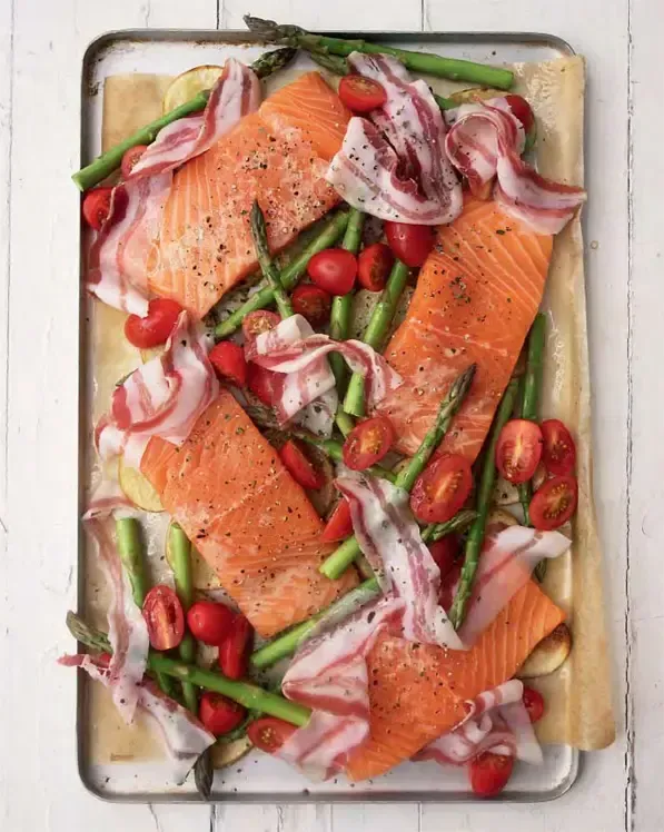 Home at 7, Dinner at 8 – Tray Bake Salmon