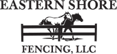 Logo for Eastern Shore Fencing, LLC featuring two horses running behind a wooden rail fence.