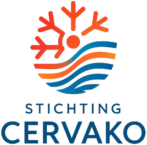 Een logo voor stichting cervako met een sneeuwvlok en golven
