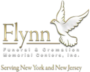 Flynn Funeral & Cremation Memorial Centers logo with white dove and &ldquo;Serving New York and New Jersey&rdquo; text