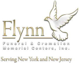 Flynn Funeral & Cremation Memorial Centers logo with white dove and &ldquo;Serving New York and New Jersey&rdquo; text