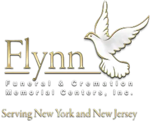Flynn Funeral & Cremation Memorial Centers logo with white dove and &ldquo;Serving New York and New Jersey&rdquo; text