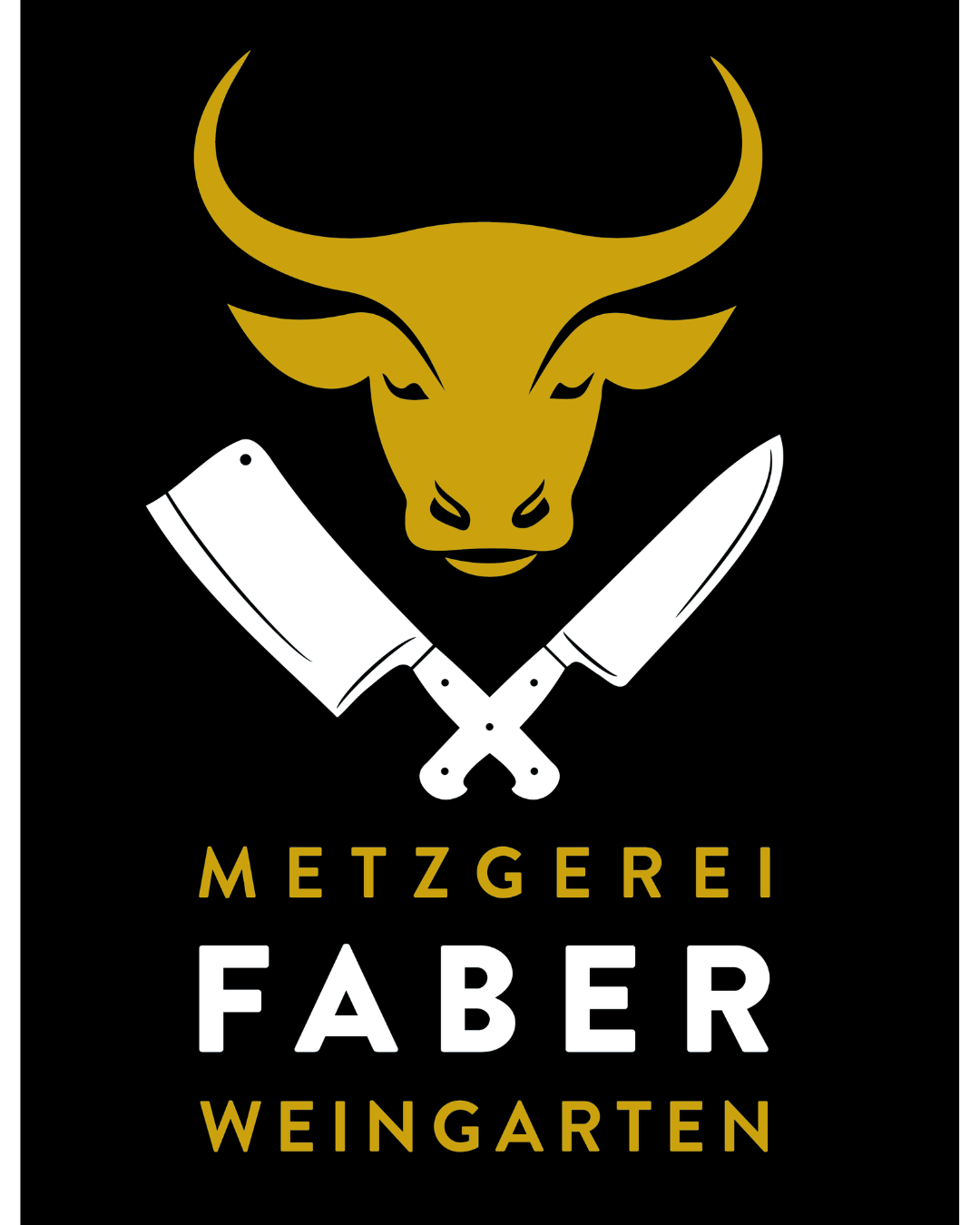 Ein Logo für eine Metzgerei mit einem Stier und zwei gekreuzten Messern.