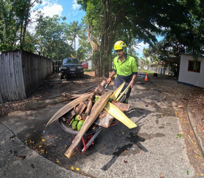 A Man Is Pushing a Wheelbarrow Full of Logs — Advanced Vegetation Management in Stratford, QLD