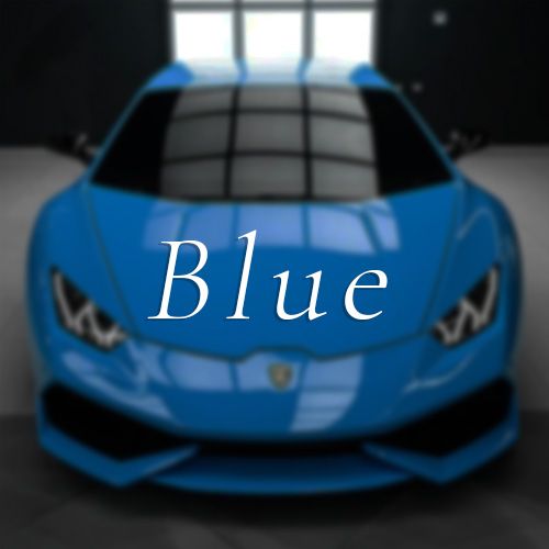 A blue car with the word blue on it