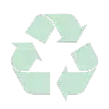 Recycling symbol, three arrows in a circle, light green.