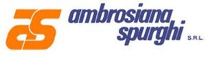 Logo per Ambrosiana Spurghi SRL con scritta "AS" stilizzata arancione e testo blu.