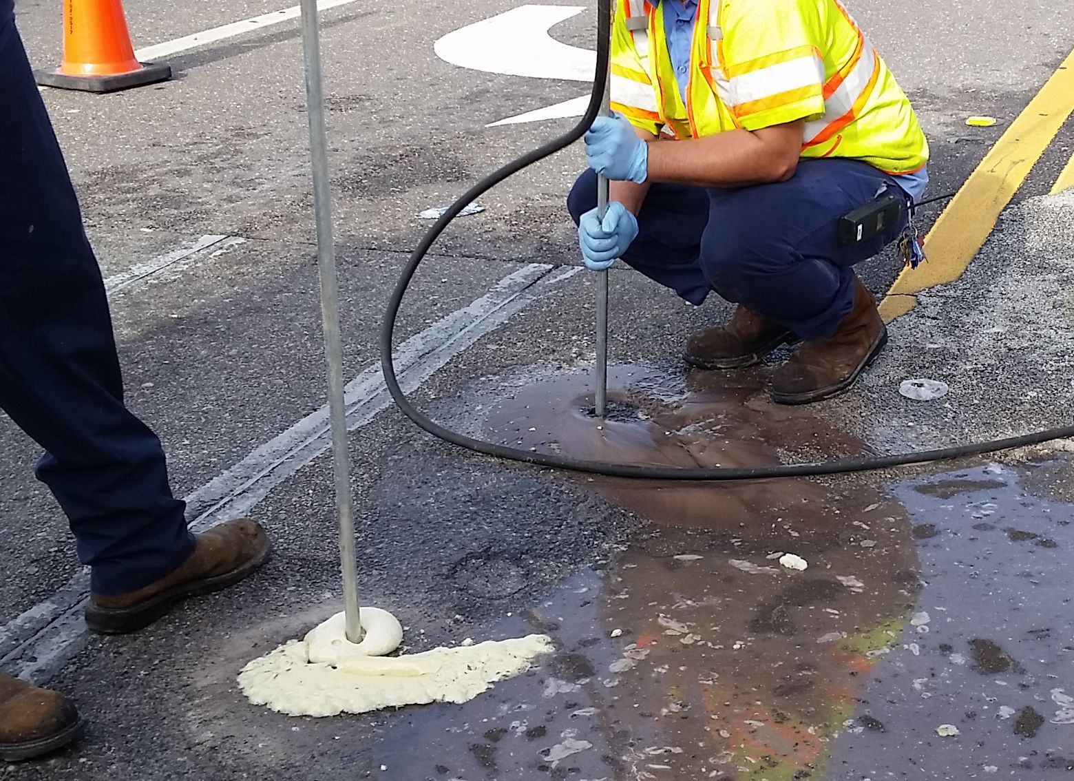 Soil stabilization on a public road.