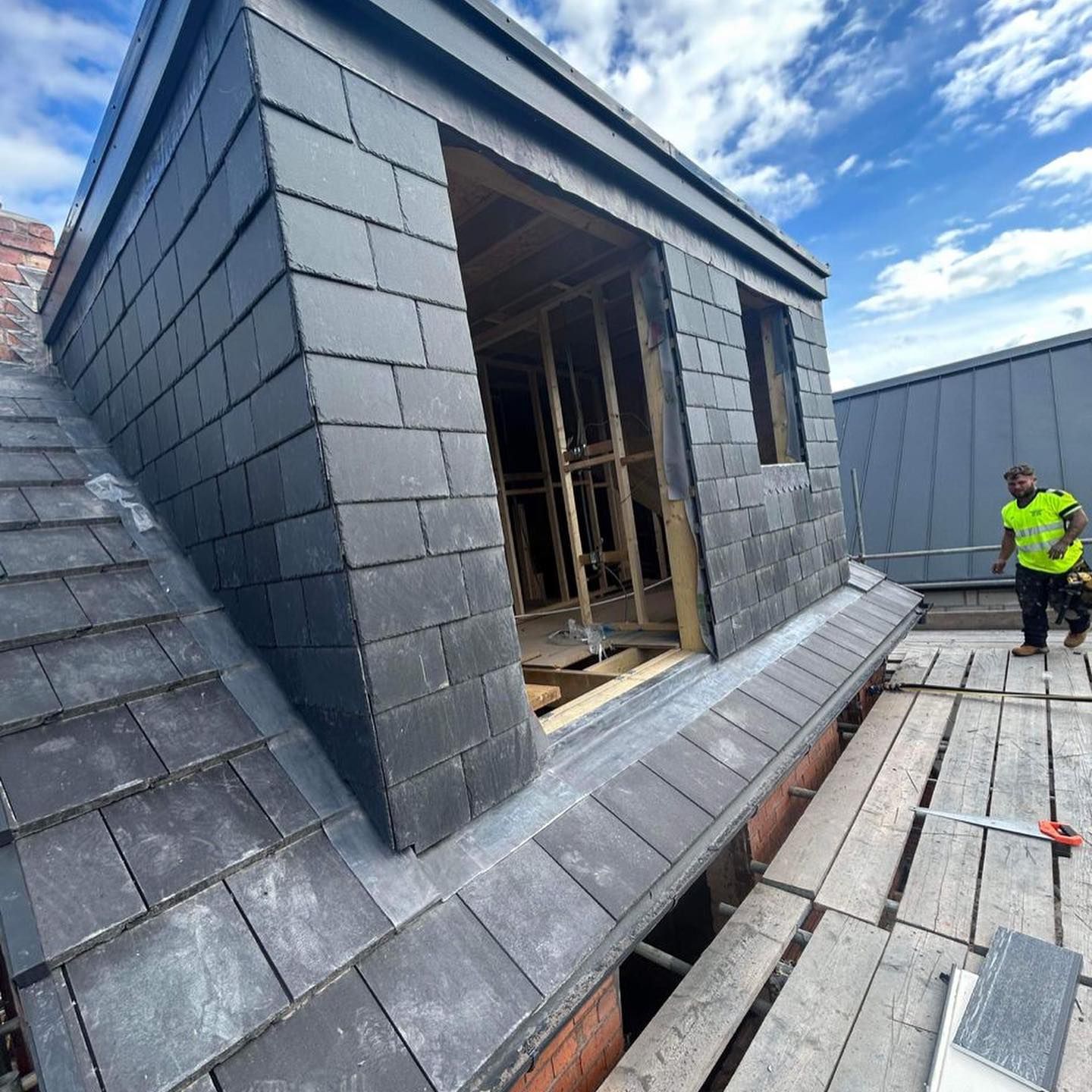A picture of a dormer window construction by Hightop Roofers London