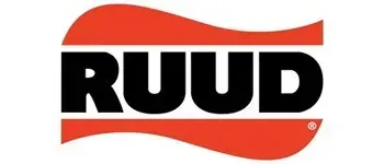 The Ruud logo with the brand name in black letters on a red banner, a white background.