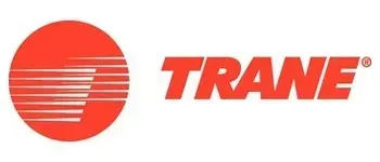 Trane logo: Red circle with angled lines next to the word