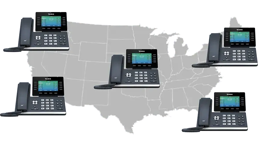A map of the united states with telephones on it