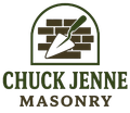 Logo of Chuck Jenne Masonry: a trowel over a brick wall, contained within an arch, with company name below.