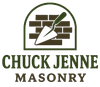 Logo of Chuck Jenne Masonry: a trowel over a brick wall, contained within an arch, with company name below.