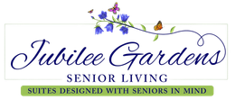 The logo for Jubilee Gardens Senior Living is shown on a white background.