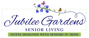 The logo for Jubilee Gardens Senior Living is shown on a white background.