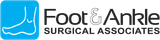 Logo for Foot & Ankle Surgical Associates: a foot illustration in a blue square with the company name in black.