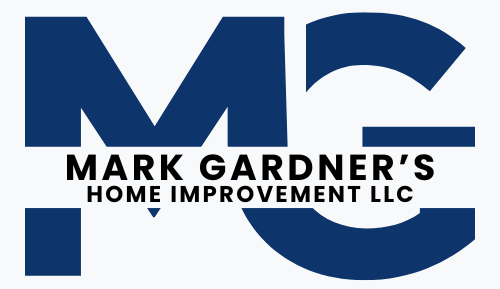 Logo for Mark Gardner's Home Improvement: a blue and silver hexagon with 