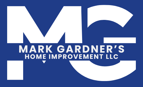 Logo for Mark Gardner's Home Improvement: a blue and silver hexagon with 