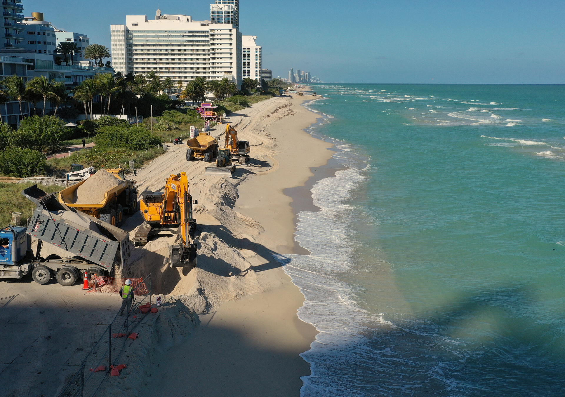 A beach with a lot of machinery on it
