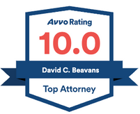 A badge that says avvo rating 10.0 david c. beavans top attorney