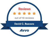 A badge that says reviews out of 10 reviews david c. beavans avvo