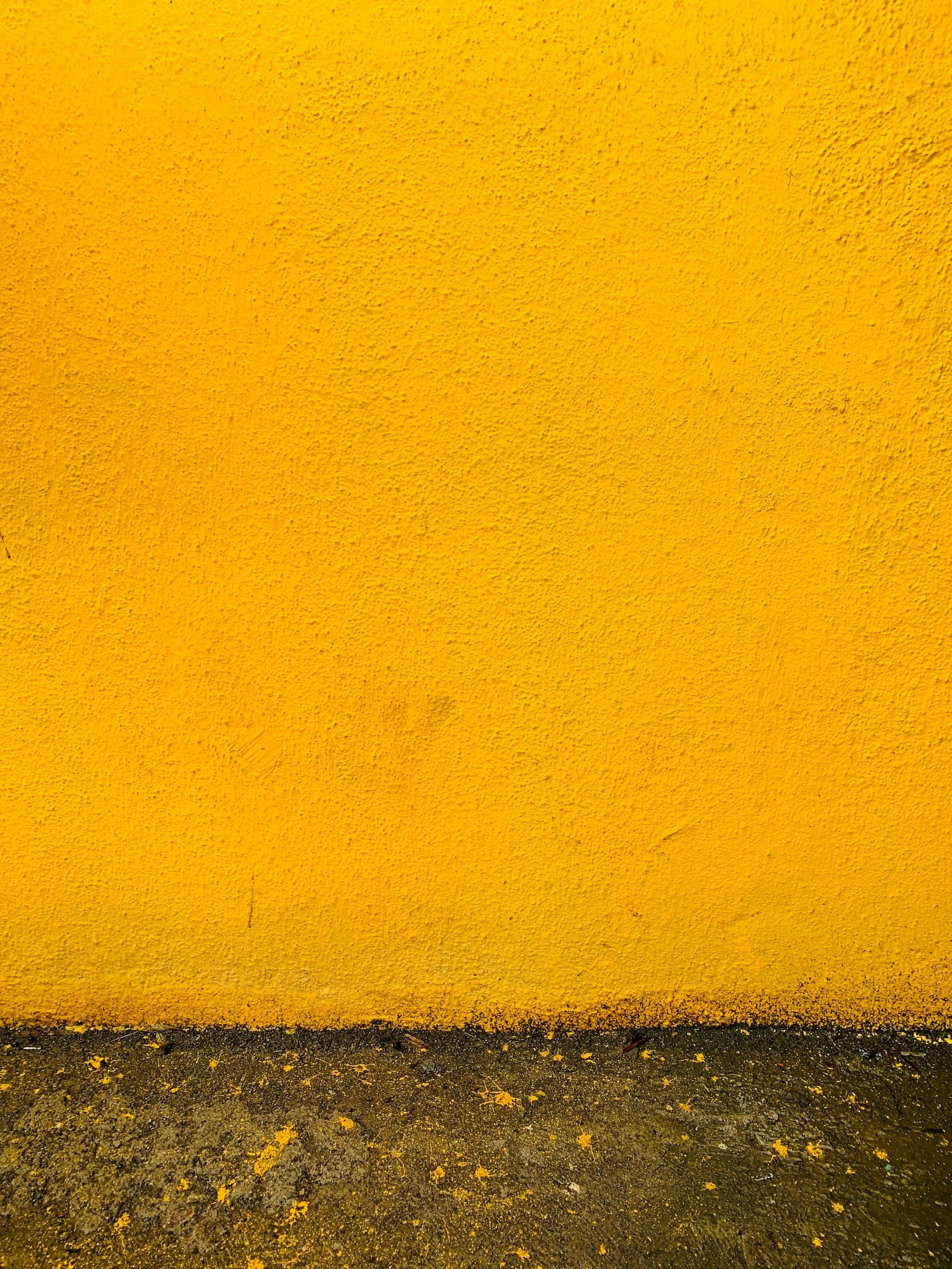 Yellow painted wall above a dark, textured surface.