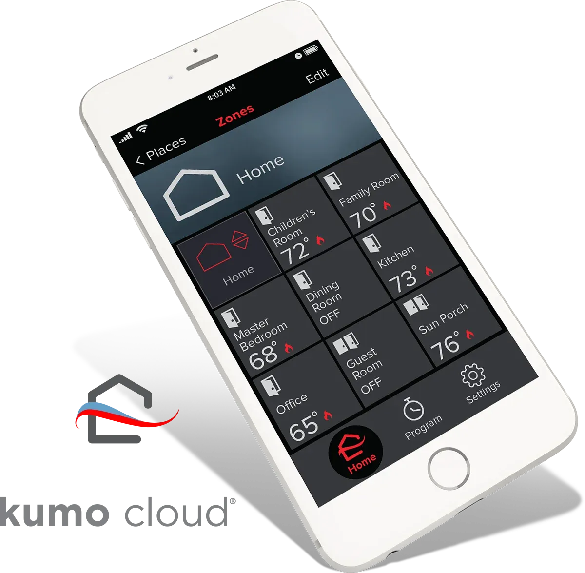 A smart phone with a kumo cloud app on it