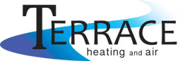 The terrace heating and air logo is blue and white.