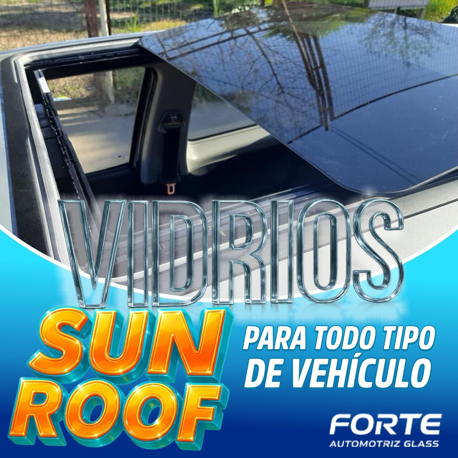 Anuncio de techo solar para coche: techo solar negro brillante, texto