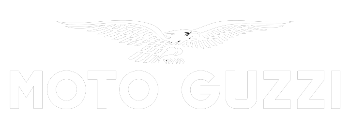 Un logo in bianco e nero per Moto Guzzi con un'aquila su sfondo bianco.