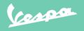 Un logo Vespa bianco su sfondo verde.