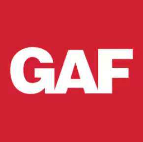 GAF logo, white letters on a red background.