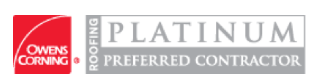 Owens Corning Platinum Preferred Contractor logo: red square with white text and a gray rectangle.