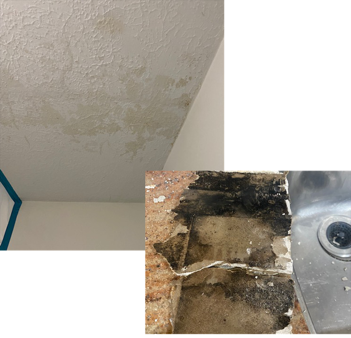 A picture of a ceiling and a picture of a sink