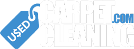 A blue and white logo for used carpet cleaning.